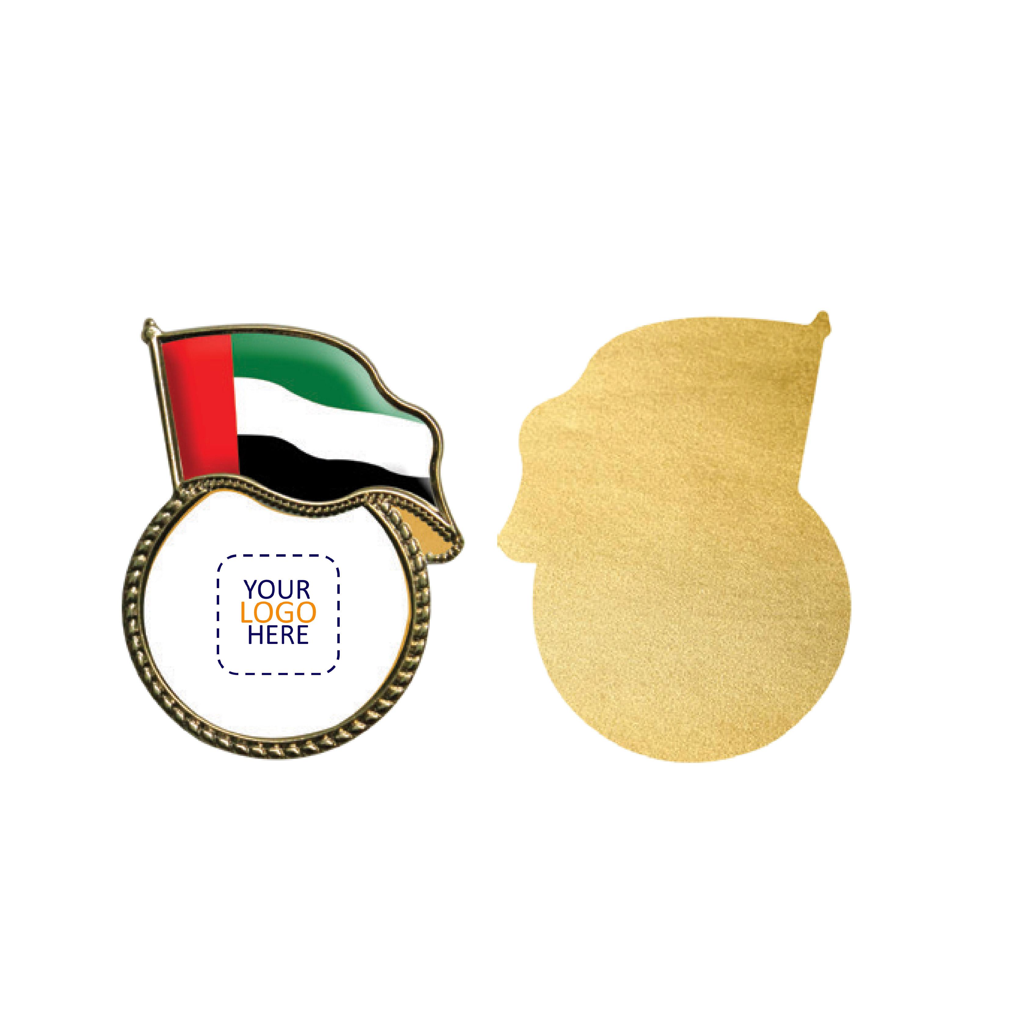 UAE Flag with Round Metal Badge With Logo